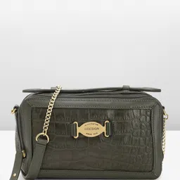 Hidesign Crocodile Textured Leather Structured Handheld Bag With Brand Logo Buckle Detail-32