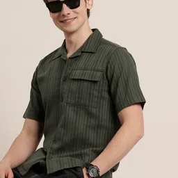 HERE&NOW Pure Cotton Self Striped Opaque Casual Shirt-picture-32