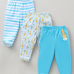 Babyhug 100% Cotton Bootie Leggings Striped Pack of 3 - Blue-image-49