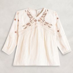 Cherry Crumble By Nitt Hyman Three Fourth Sleeves Floral Embroidered Yoke Detailing Top - Cream-image-81