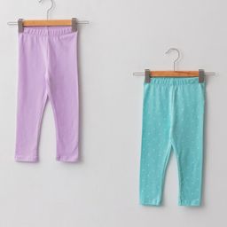 LC Waikiki Pack Of 2 Solid & Polka Dot Printed Leggings - Blue &: Lilac-image-49