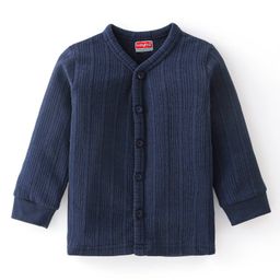 Babyhug Full Sleeves Front Open Solid Color Thermal Wear - Dark Navy Blue-image-7