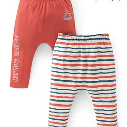 Babyoye 100% Cotton with Eco Jiva Finish Full Length Striped Diaper Pants Pack of 2 - Red & White-picture-29