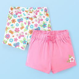 Babyhug Single Jersey Mid Thigh Shorts with Floral & Butterfly Print Pack of 2 - White & Pink-image-43