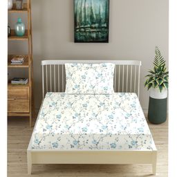 Trance Home Linen Pure Cotton Flat Single Bedsheet with 1 Pillow Cover- Aster Blue-image-58
