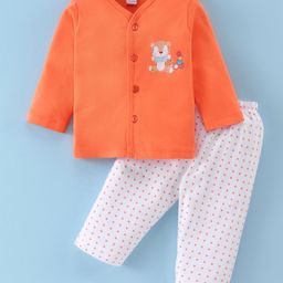 Tango Interlock Knit Full Sleeves Night Suit with Polka Dots & Animal Print - Orange-image-90