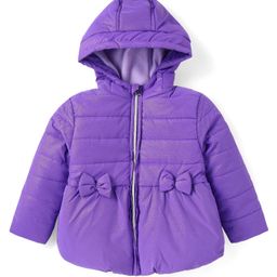 Babyhug Woven Full Sleeves Solid Colour Padded Hooded Jacket - Purple-image-74
