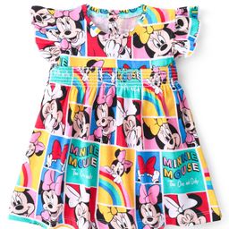 Babyhug Disney Knit Frill Sleeves Frock Style Onesie with Minnie Mouse Print - Multicolour-image-77