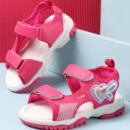 Cute Walk by Babyhug Casual Sandals with Velcro Closure & Heart Applique - Fuschia-picture-0