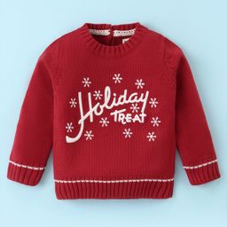 Yellow Apple Knit  Full Sleeves Sweater with Text Design - Red-image-39