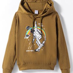 Taeko Fleece Knit Full Sleeves Hooded Sweatshirt with Skate More Print - Brown-image-5