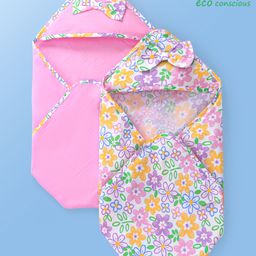 Babyoye 100% Muslin Hooded Towels & Wrappers with Floral Print L 80 x B 80 cm - Pink-picture-14