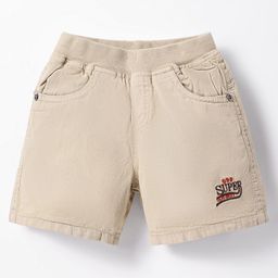 Olio Kids Cotton Woven Above Knee Length Shorts With Text Embroidery - Beige-picture-23