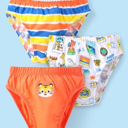 Babyhug 100% Cotton Knit Striped & Animal Printed Briefs Pack of 3 - Coral & White-21