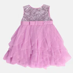 MINI KLUB Cotton Sleeveless Sequin Embellished Frill Detailed Dress - Pink-picture-3