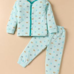 Mini Donuts Single Jersey Knit Full Sleeves Co-ords Night Suit With Star Print - Light Blue-image-94