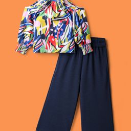 OLLINGTON ST. Woven Full Sleeves Abstract Printed Top & Culotte - Navy Blue-picture-11