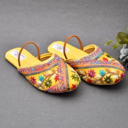 Little Palz Floral Embroidered & Sequins Embellished Mojaris - Yellow-image-73