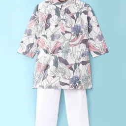 Ridokidz Full Sleeves Floral Printed Kurta & Pyjama Set - White & Grey-picture-19