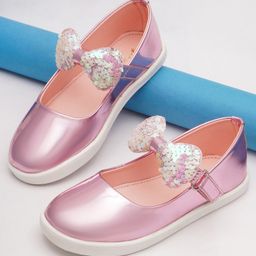 boyz n galz Metallic Sequin Embellished Bow Applique Detailed Mary Janes Ballerinas - Pink-image-85