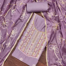 HERE&NOW Floral Embroidered Sequined Roman Cotton Unstitched Dress Material-image-56