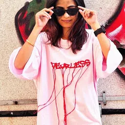 BANGS AND CRACKLES Oversized Fearless Typography Embroidered Pure Cotton T-Shirt-image-54