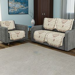 RUBOXA Brown & Cream-Coloured Printed Cotton Sofa Cover-image-82