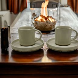 WAABI - SAABI Off White 2 Pieces Textured Matte Ceramic Cups & Saucers-47