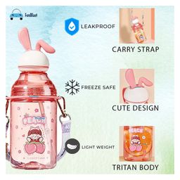FunBlast Tritan Water Bottle with Straw & Adjustable Strap Pink   400 ml image 4