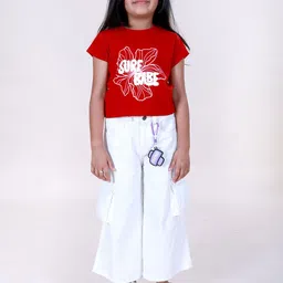 KiddoPanti Girls Printed Round Neck Pure Cotton T-Shirt & Trouser & Keychain-image-26