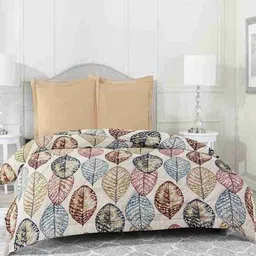 Comfowell White & Brown Floral Printed 210 GSM Heavy Winter Cotton Double Bed Dohar-picture-2
