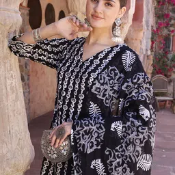 Taavi Ethnic Motifs Printed Pure Cotton Straight Kurta with Trouser & Dupatta-27
