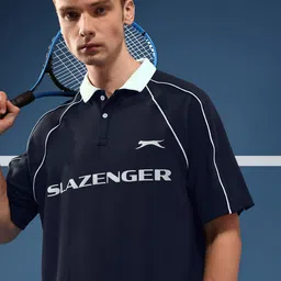 Slazenger Brand Logo Printed Polo Collar Raglan Sleeves Sports T-shirt-picture-14