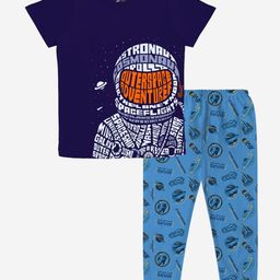 x2o Boys Blue Printed Pure Cotton T-shirt with Trousers-picture-53
