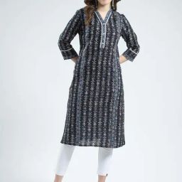 Monte Carlo Navy Cotton Regular Fit Printed Kurta-image-94