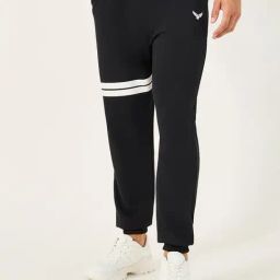 Styli Black Cotton Relaxed Fit Striped Joggers-image-46