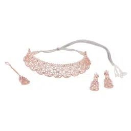 Saraf RS Jewellery Rose Gold Plated White AD Studded  Choker with Dropdown Earrings  Jewellery  Set image 1
