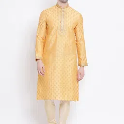 Sanwara Men Orange Woven Design Jacquard Straight Kurta-image-75