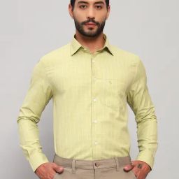 Cantabil Olive Green Regular Fit Checks Shirt-image-71