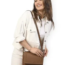 Accessorize London Tan Textured Sling Handbag-image-62
