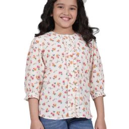 Cantabil Girls Cream Printed Top-image-17