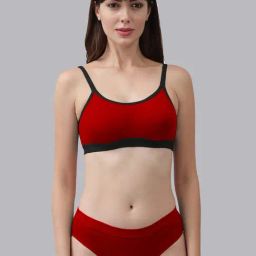 AROUSY Red Cotton Bra Panty Set-45