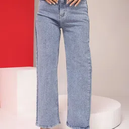 Glossia Women Comfort Straight Fit High-Rise Heavy Fade Stretchable Jeans-picture-35