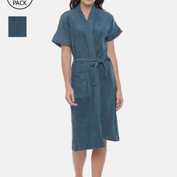 GOLDSTROMS Women Pack Of 2 Blue Solid Cotton Bath Robes-13