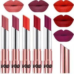 VOLO Set Of 5 Matte Lipstick-Light Peach 32-Rose Pink 38-Coral 39-Tomato Red 40-Magenta 45-16