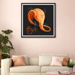 999store Black & Orange Lord Ganesha Printed Canvas Painting-37