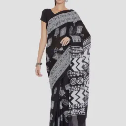 Kalakari India Black Cotton Printed Saree With Unstitched Blouse-picture-25