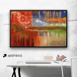 ARTE'VENUE Dream Theory Red & Blue Canvas Wall Art - Set of 1 (15 X 10 inch)-41