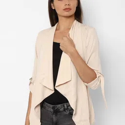 Allen Solly Woman Women Beige Solid Open Front Jacket-21