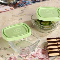 Duralex 'Freshbox' Transparent & Green Glass 11 cm Container With Lid (0.3 L) - Set of 2-27
